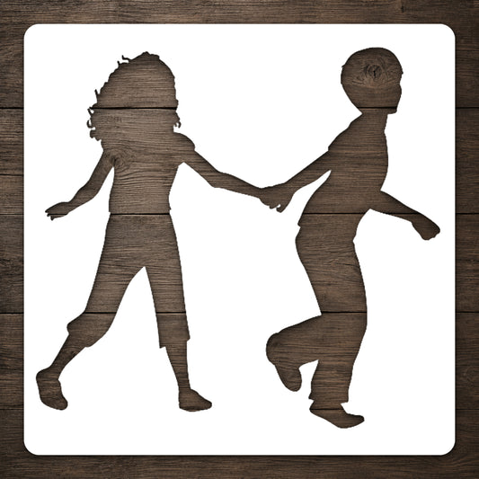 Children Holding Hands Running Reusable Mylar Stencil for Art & DIY Crafts Template