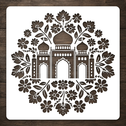Desert Palace Stencil with Domes and Arched Gateways for Art and DIY Crafts Template