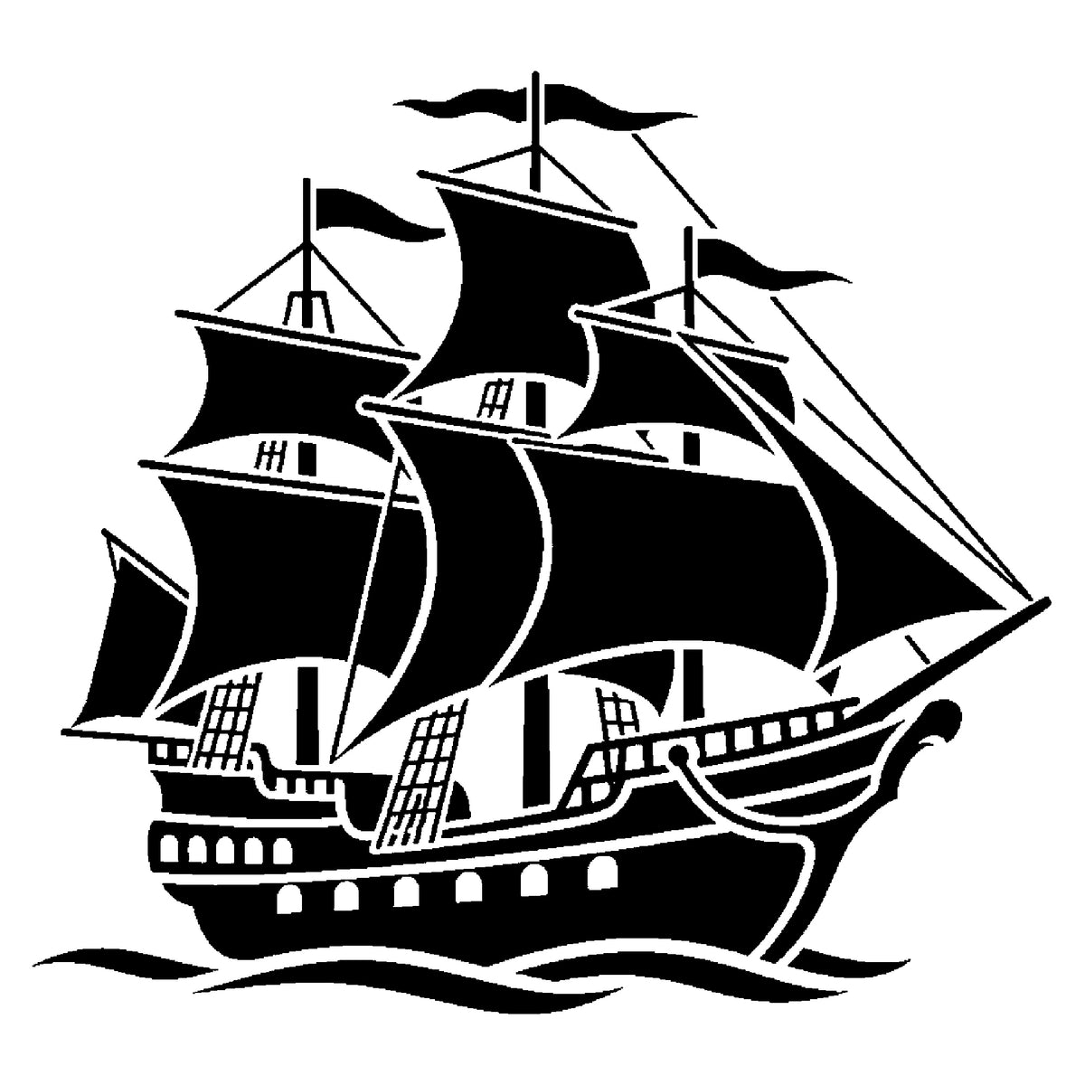 Ornate Pirate Ship Side View Stencil for Art, DIY Crafts, and Home Decor Template
