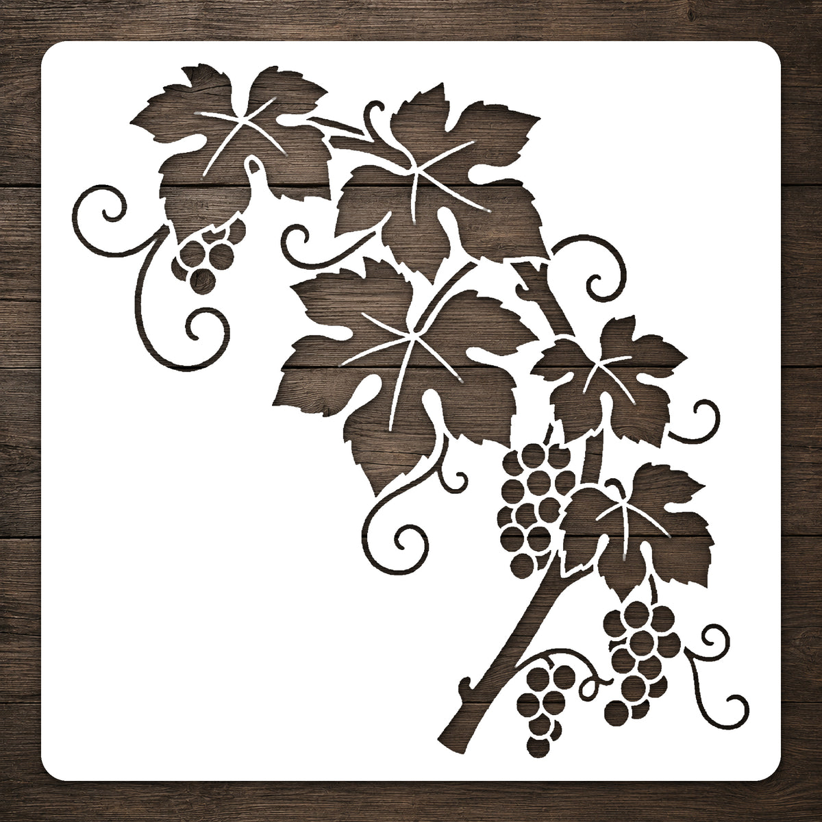 Grapevine Stencil with Curling Tendrils and Fruit Clusters for Art and DIY Crafts Template