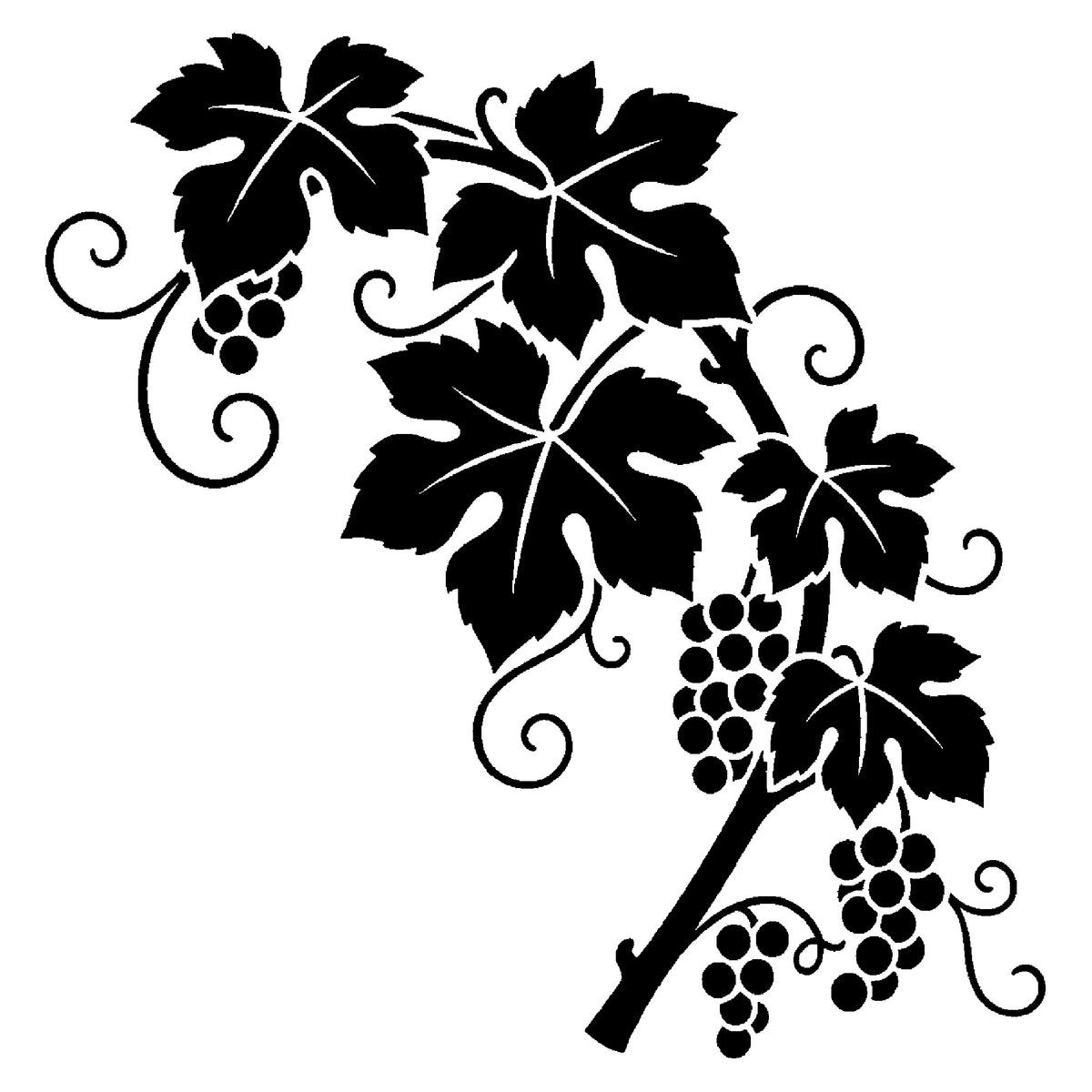 Grapevine Stencil with Curling Tendrils and Fruit Clusters for Art and DIY Crafts Template