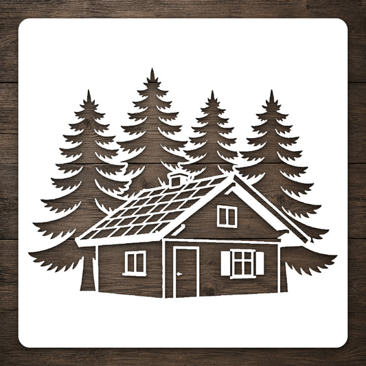 Cozy Alpine Cabin Stencil for DIY Art & Home Decor Crafts Template