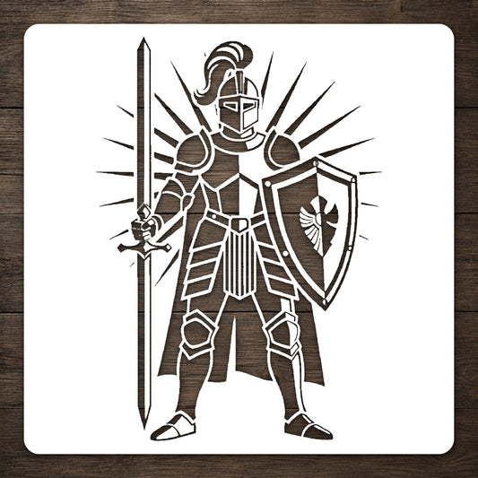Armored Knight Standing With Sword And Shield Stencil for Art and DIY Crafts Template