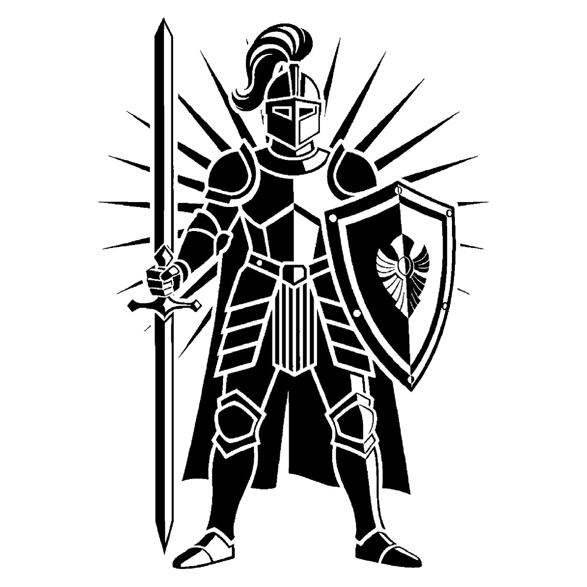 Armored Knight Standing With Sword And Shield Stencil for Art and DIY Crafts Template