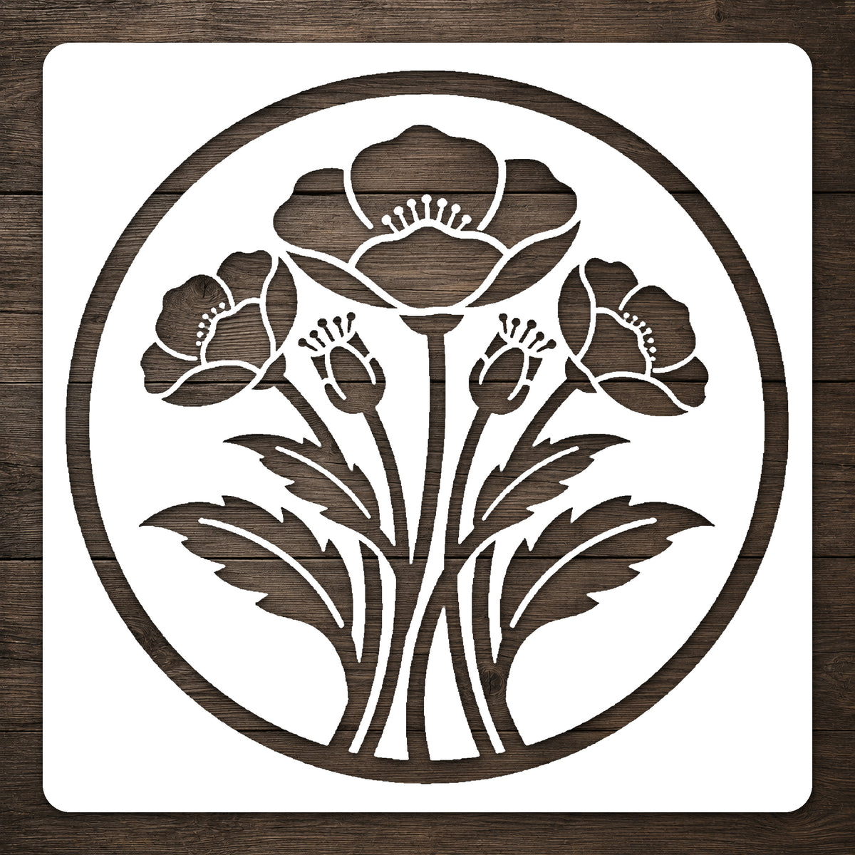 Poppy Field Arrangement Front-Facing Symmetrical Reusable Mylar Stencil for Crafts Template
