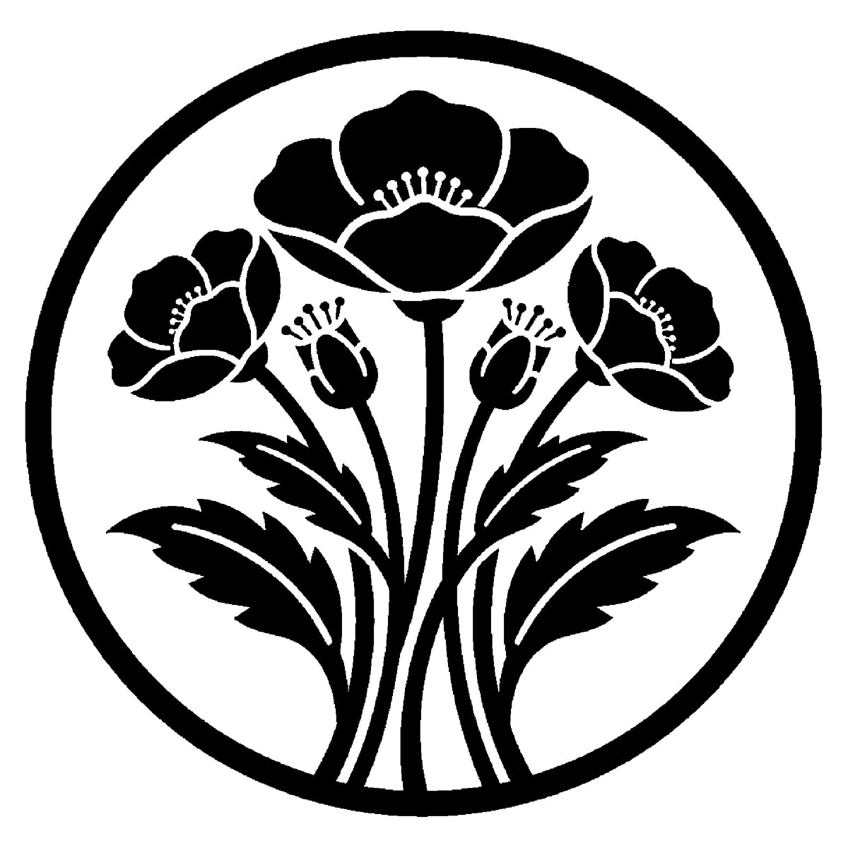 Poppy Field Arrangement Front-Facing Symmetrical Reusable Mylar Stencil for Crafts Template