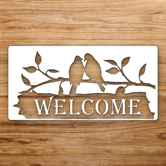 Two Birds On Branch With Leaves reusable Mylar wall painting stencil
