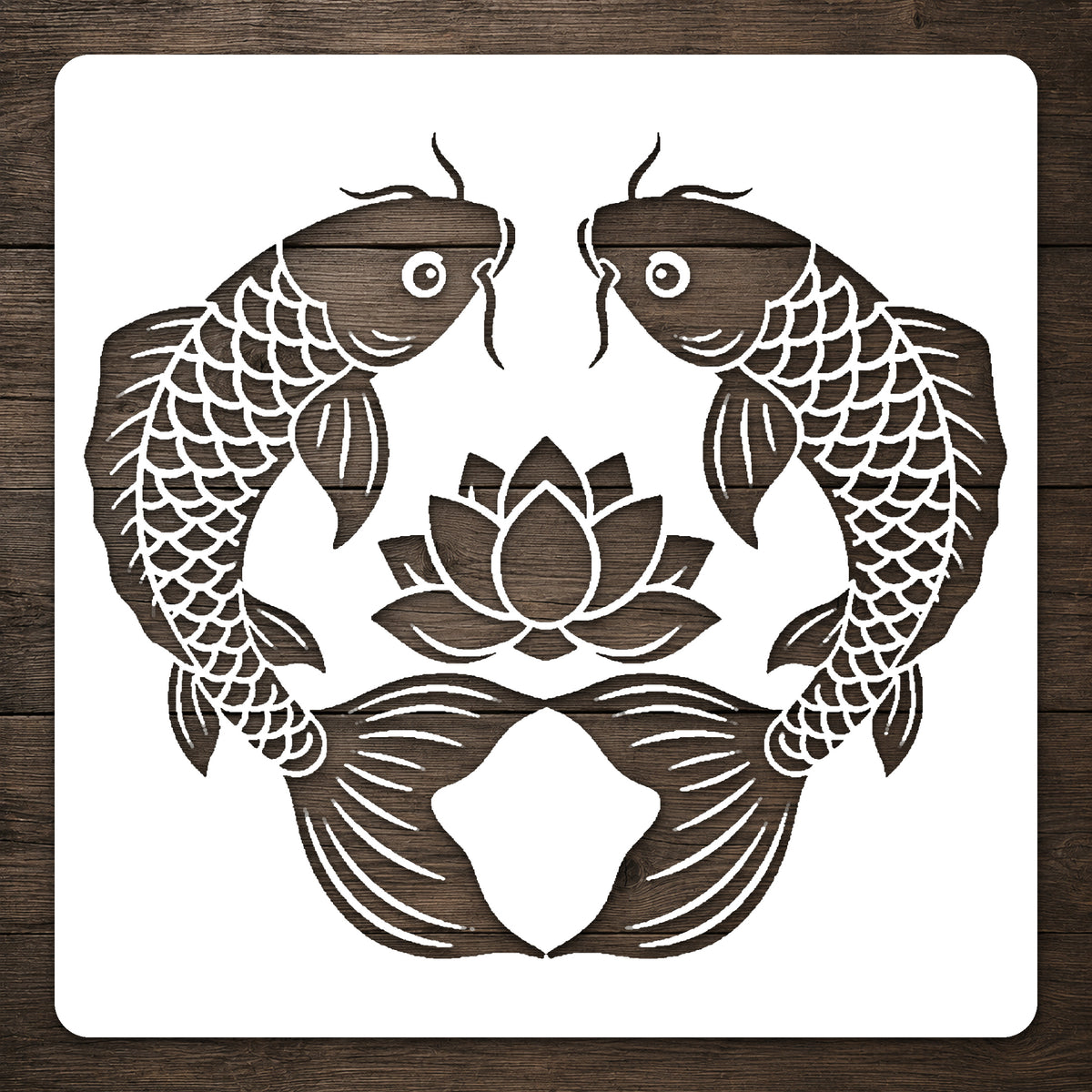 Koi Fish Pair Stencil with Lotus Blossoms for Art and DIY Crafts Template