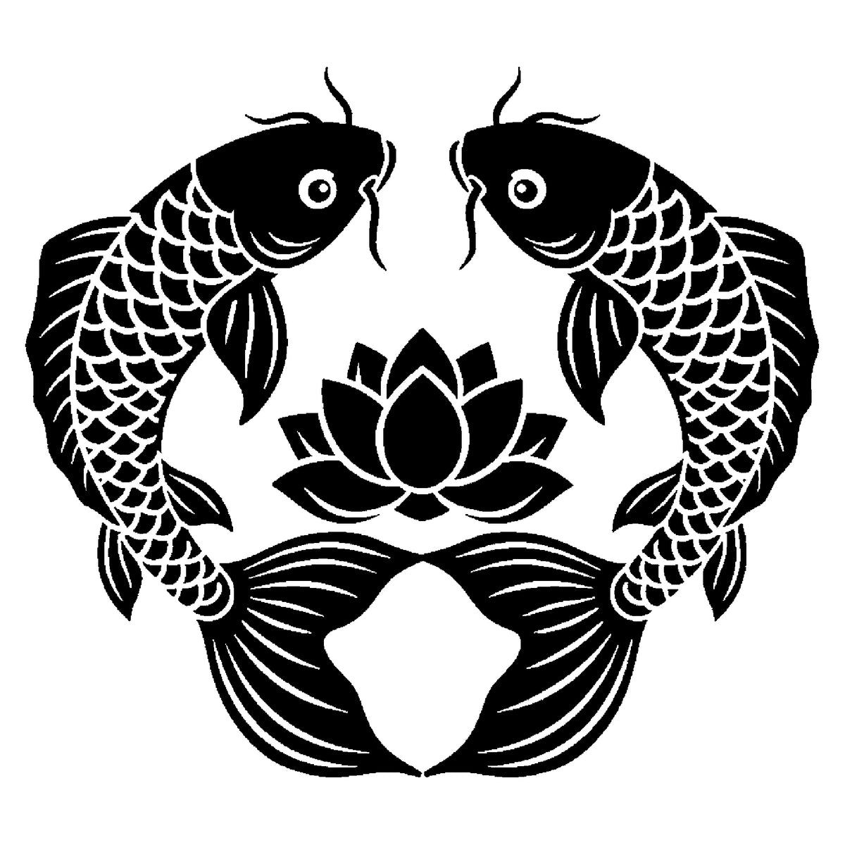 Koi Fish Pair Stencil with Lotus Blossoms for Art and DIY Crafts Template