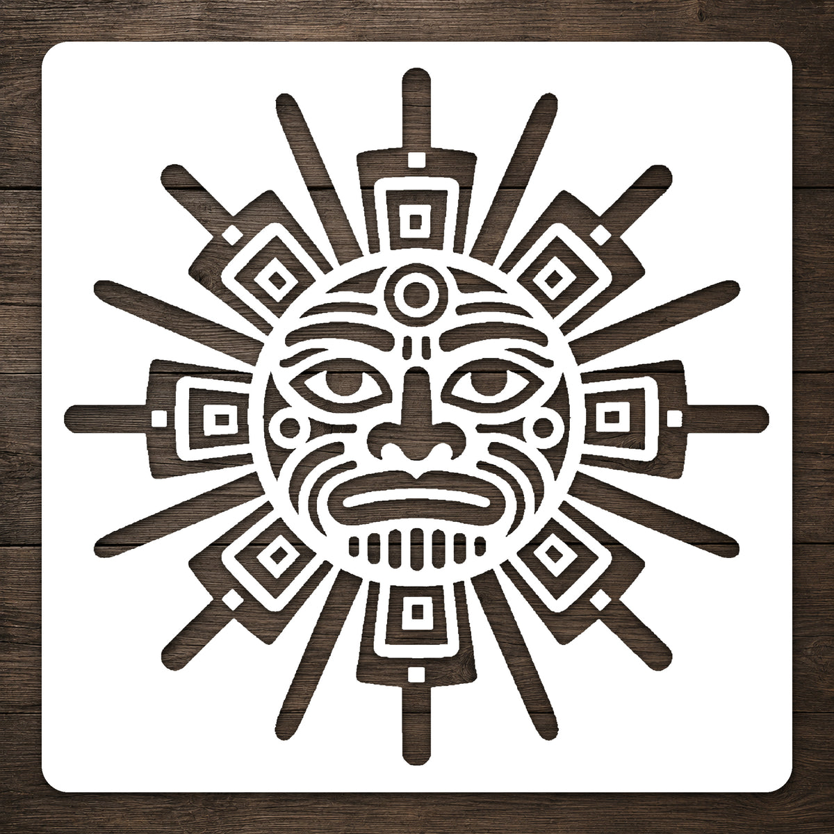 Aztec Sun Deity Radial Geometric Emblem Reusable Mylar Stencil Template