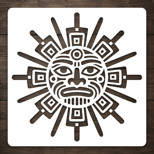Aztec Sun Deity Radial Geometric Emblem Reusable Mylar Stencil Template