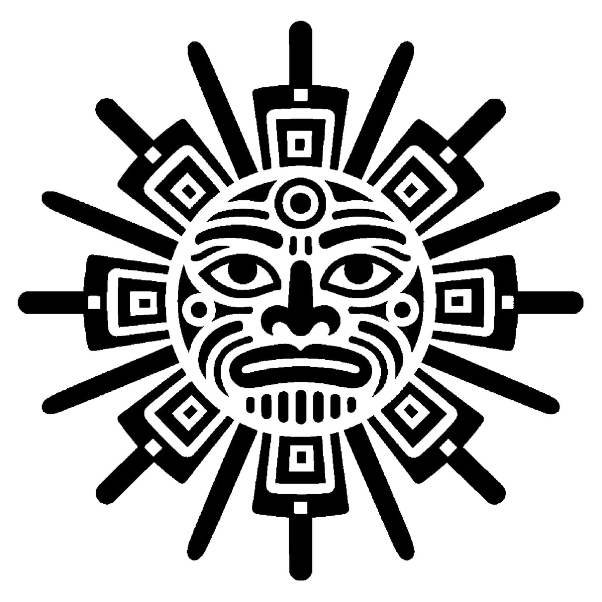 Aztec Sun Deity Radial Geometric Emblem Reusable Mylar Stencil Template