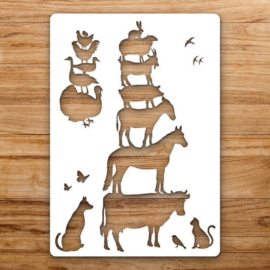 Stack Of Various Animals Chickens Goats reusable Mylar wall painting stencil