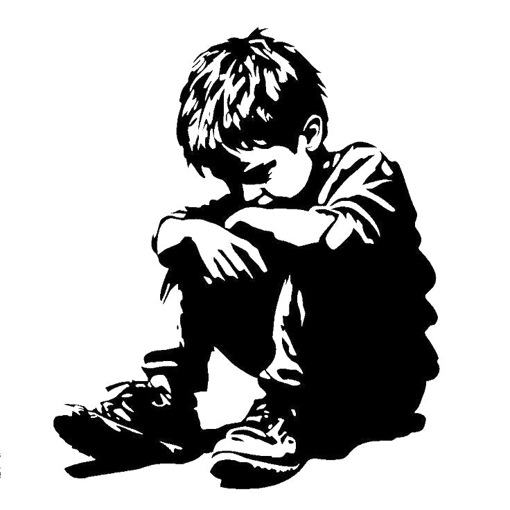 Sad Boy Sitting with Head Down Reusable Mylar Stencil for Art and DIY Crafts Template