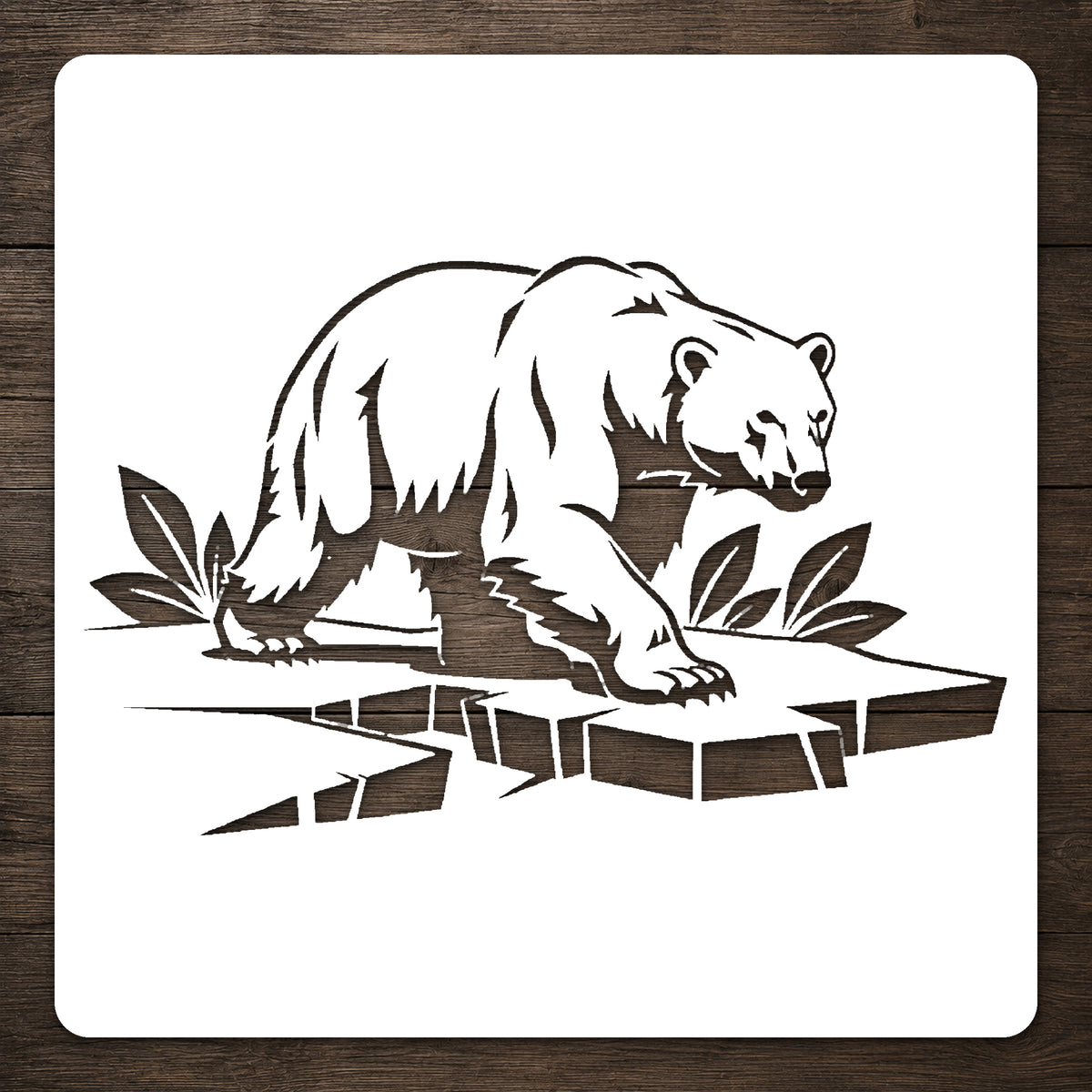 Polar Bear Walking Across Broken Ice Stencil for Art, Home Decor & DIY Crafts Template