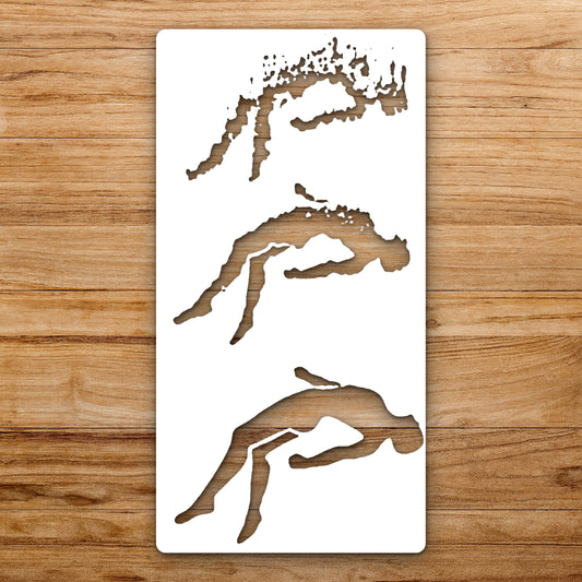Three Figures Lying Horizontally With Different reusable Mylar wall painting stencil