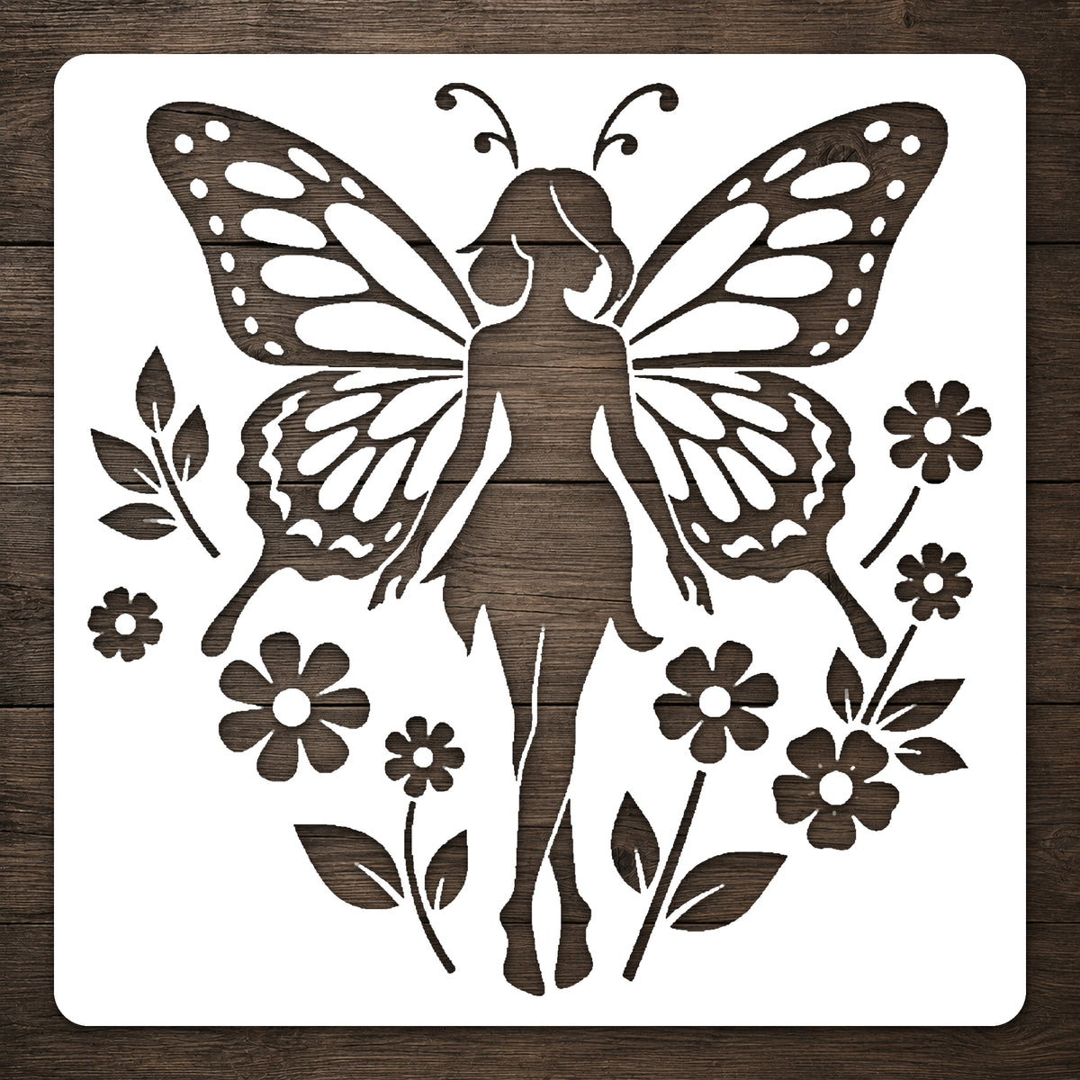 Forest Fairy Stencil with Butterfly Wings and Flowers for Art and DIY Crafts Template
