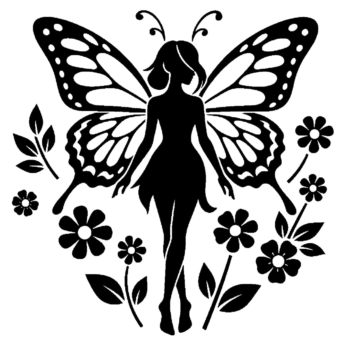 Forest Fairy Stencil with Butterfly Wings and Flowers for Art and DIY Crafts Template