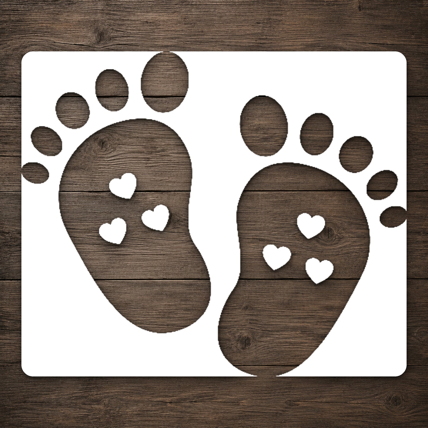 Baby Footprints with Heart Cutouts Reusable Mylar Stencil for Art and DIY Crafts Template