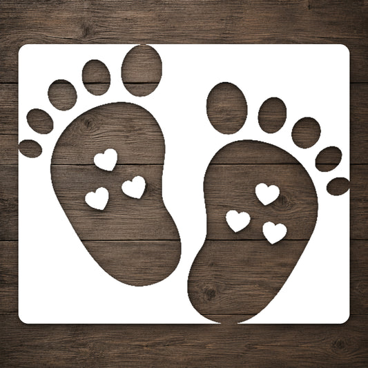 Baby Footprints with Heart Cutouts Reusable Mylar Stencil for Art and DIY Crafts Template