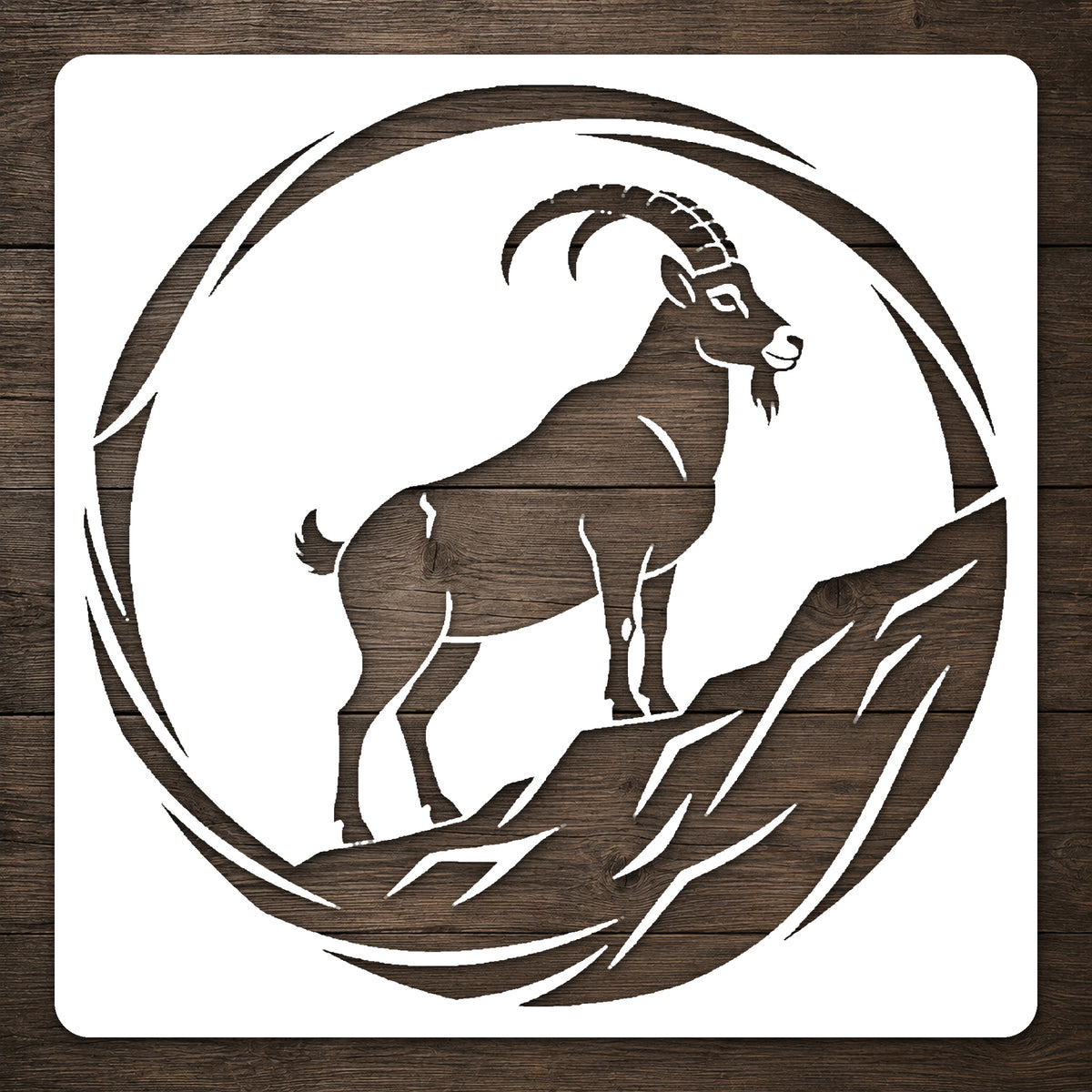 Mountain Goat Standing On A Steep Cliff Circular Mylar Stencil for Art and DIY Crafts Template