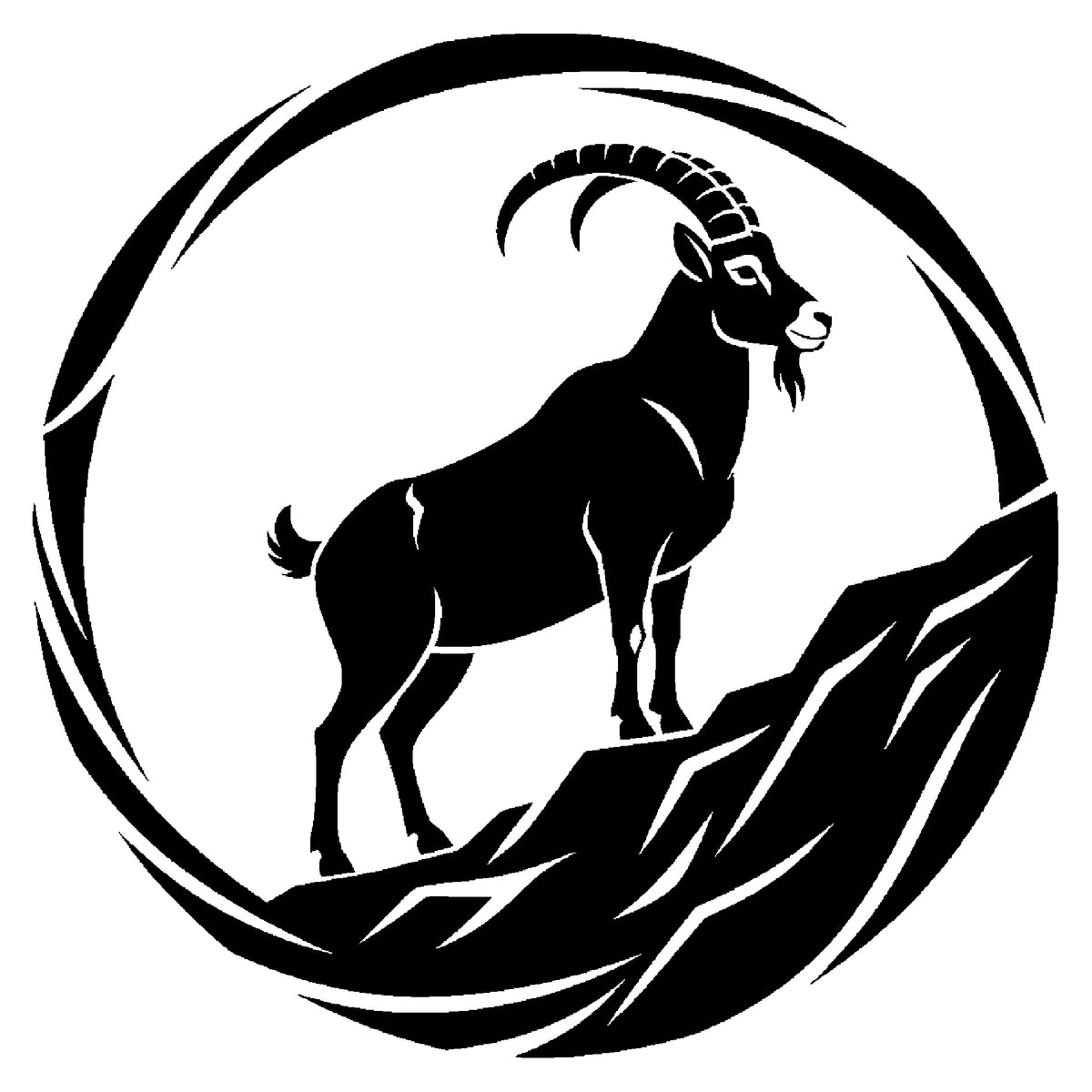 Mountain Goat Standing On A Steep Cliff Circular Mylar Stencil for Art and DIY Crafts Template