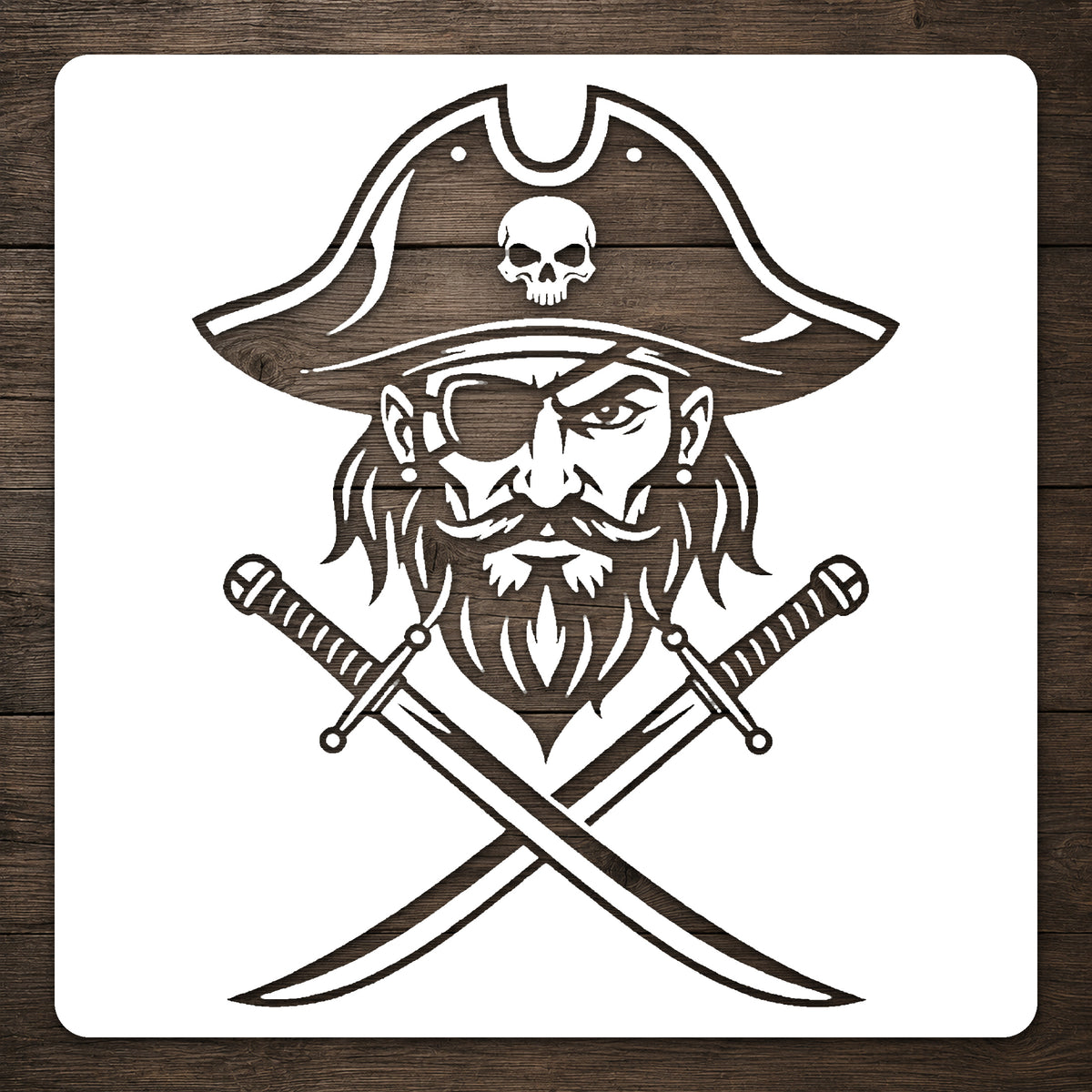 Pirate Captain Stencil with Hat and Crossed Cutlasses for DIY Crafts and Home Decor Template