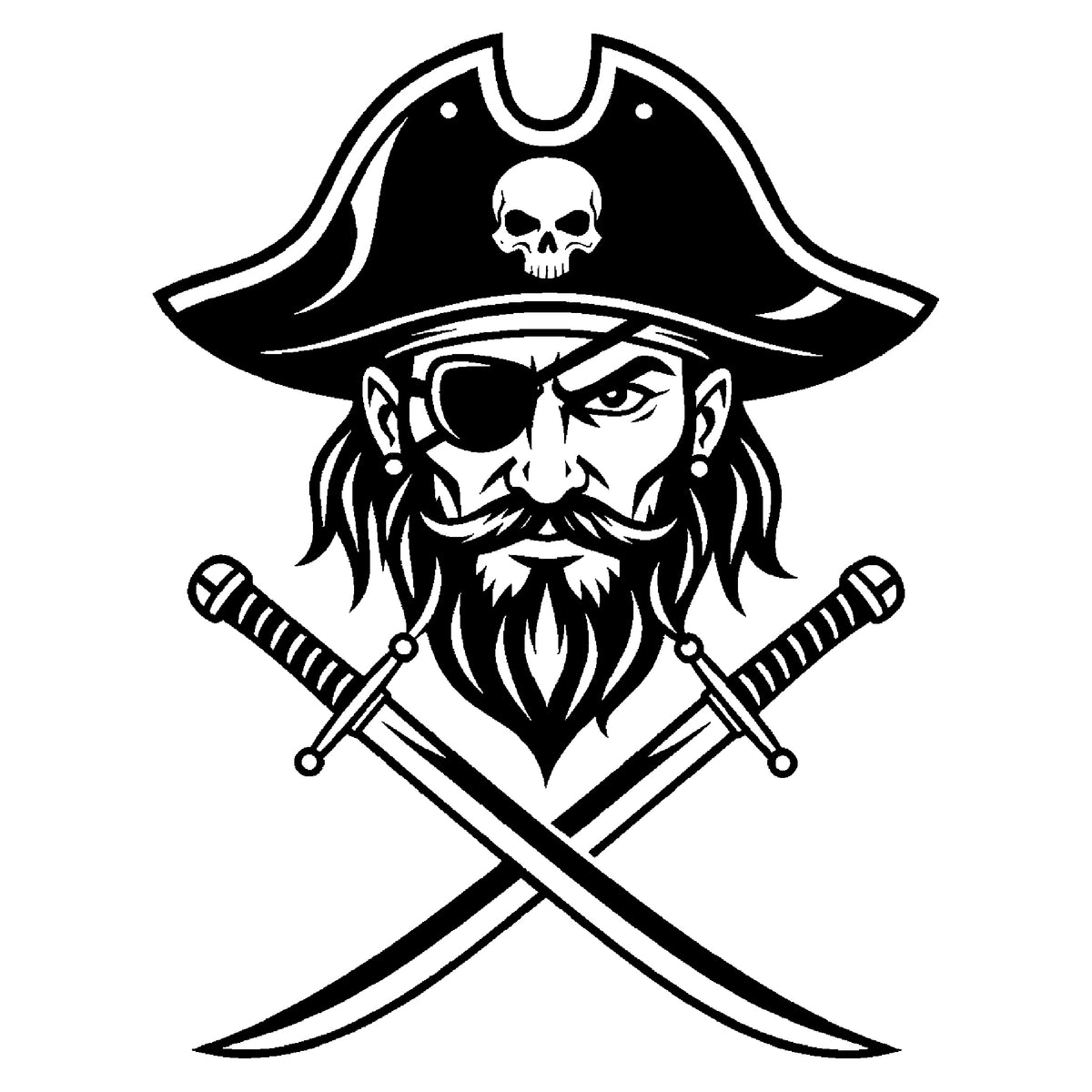 Pirate Captain Stencil with Hat and Crossed Cutlasses for DIY Crafts and Home Decor Template