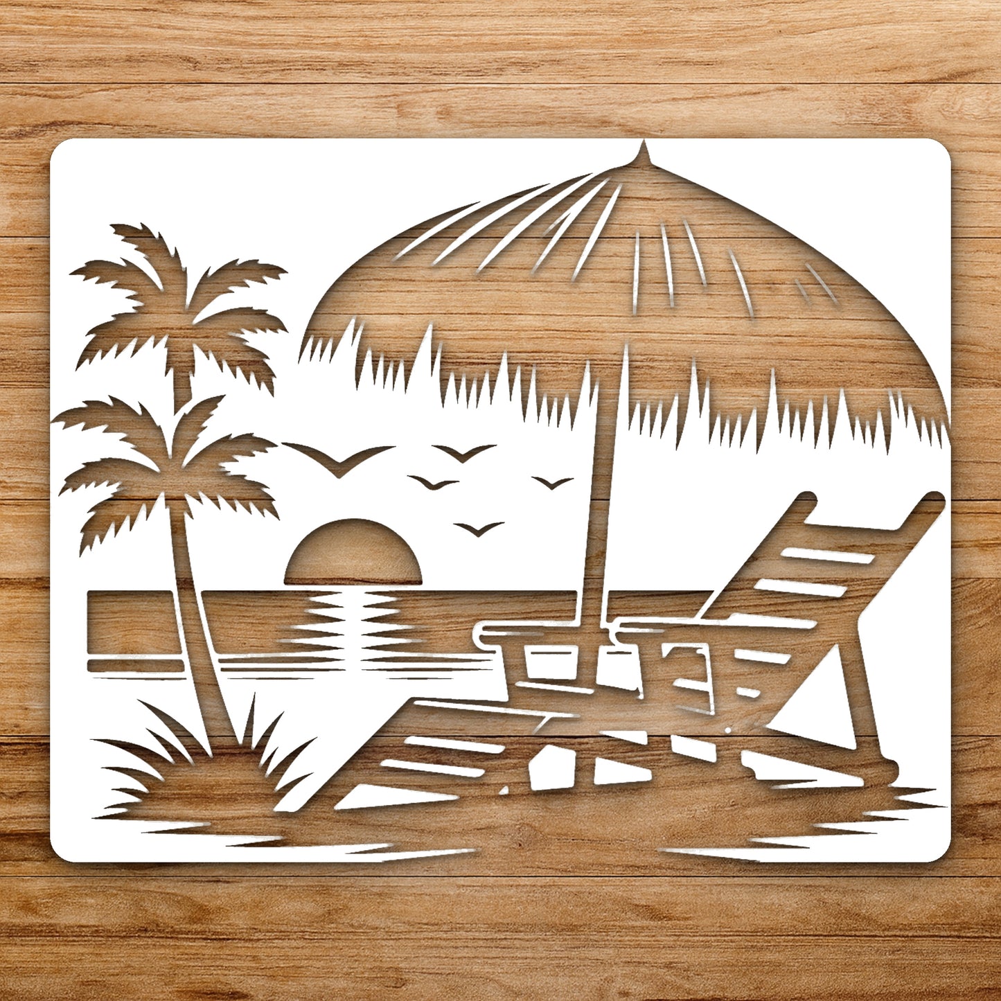 Lounge Chair Under Umbrella Palm Trees reusable Mylar wall painting stencil