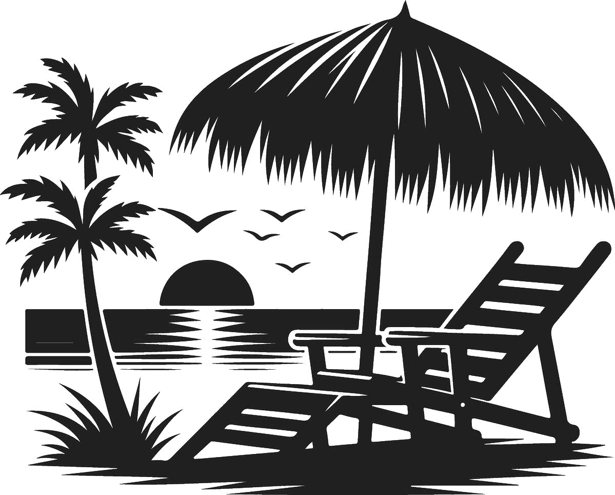 Lounge Chair Under Umbrella Palm Trees stencil photo 7