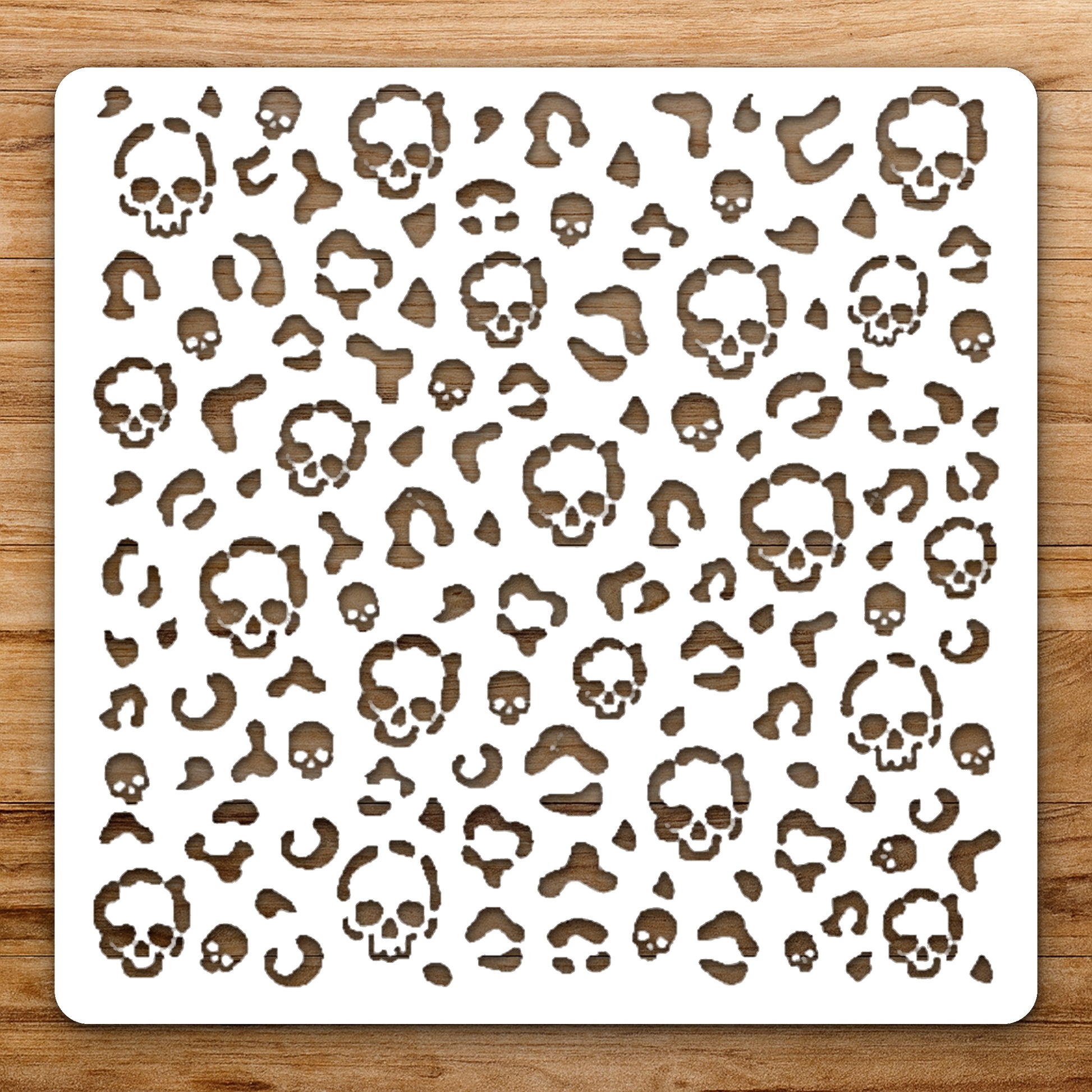 Skulls And Flower Shapes Scattered Across reusable Mylar wall painting stencil