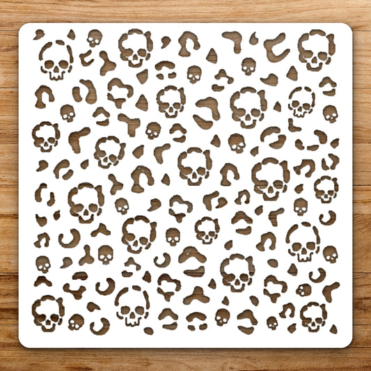 Skulls And Flower Shapes Scattered Across reusable Mylar wall painting stencil