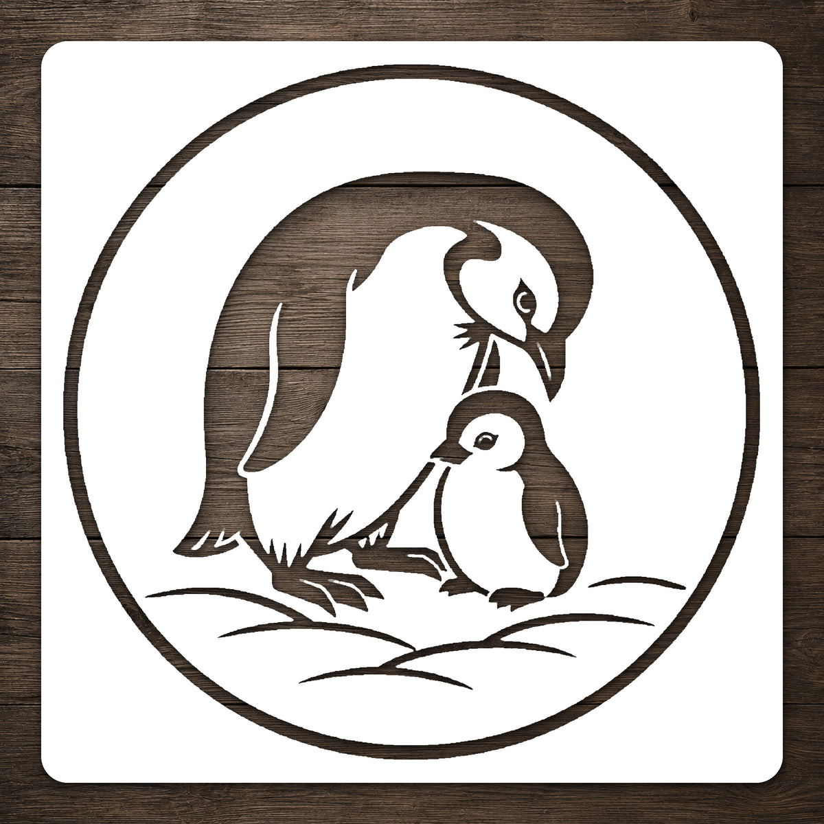 Penguin Parent With Chick Circular Mylar Stencil for Art, Home Decor & DIY Crafts Template
