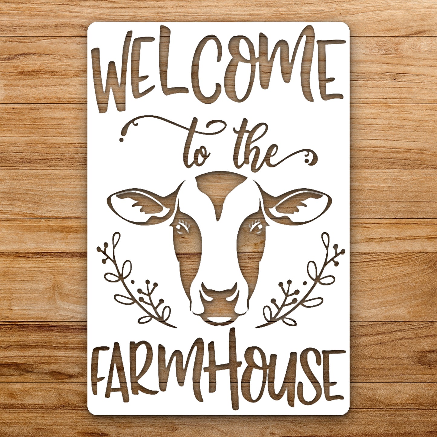Saying Welcome To The Farmhouse With reusable Mylar wall painting stencil