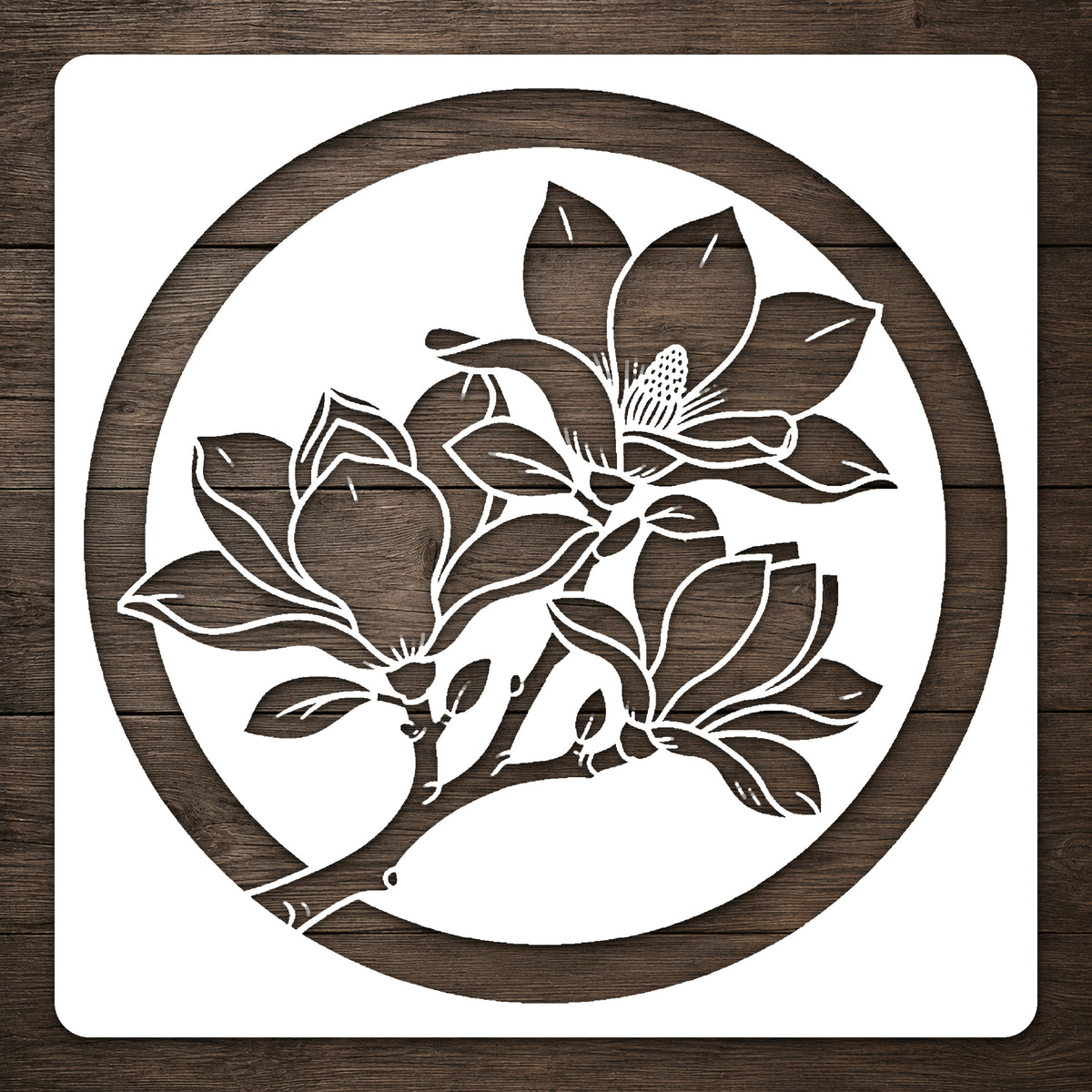 Magnolia Branch Stencil with Three Open Flowers for Art and DIY Home Decor Template