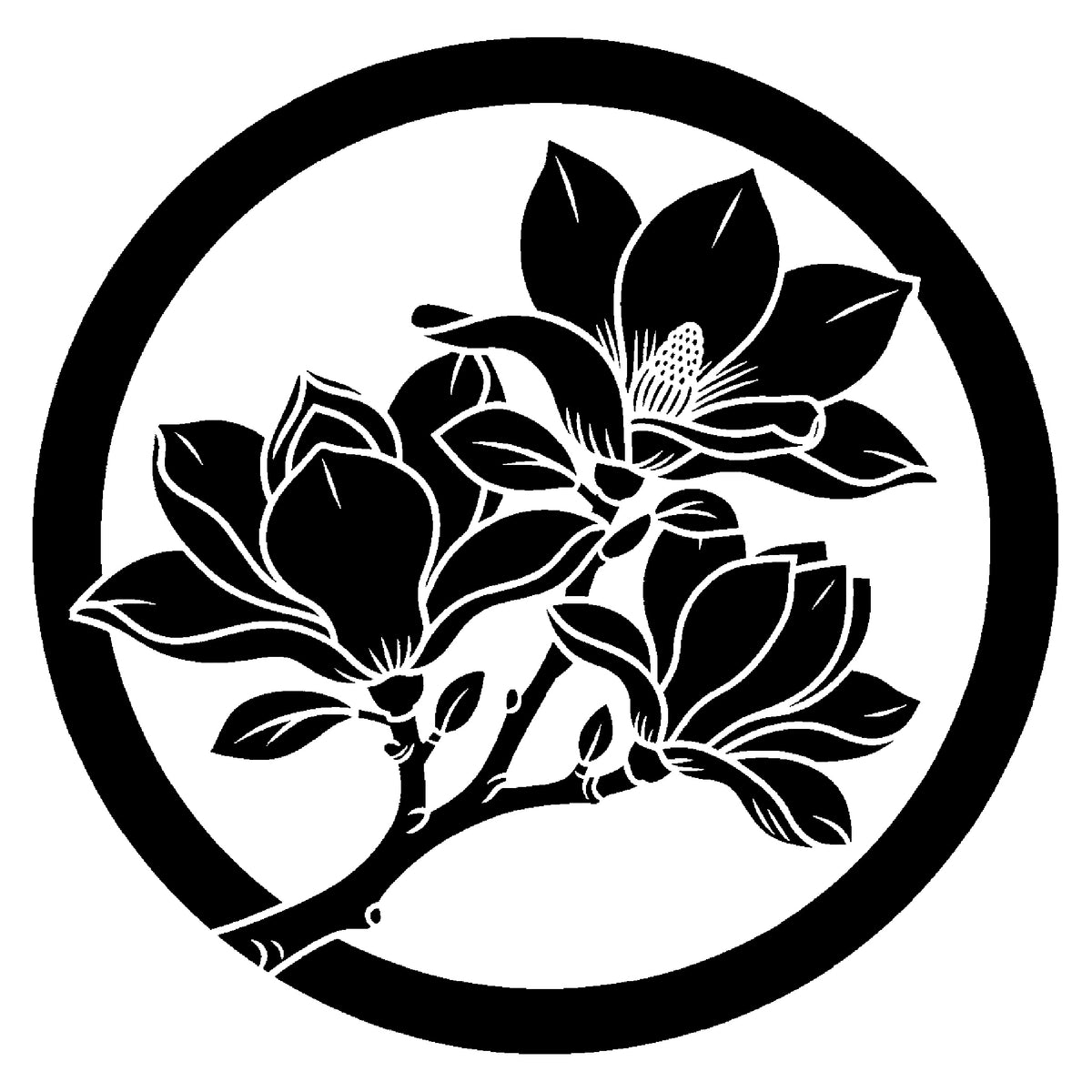Magnolia Branch Stencil with Three Open Flowers for Art and DIY Home Decor Template