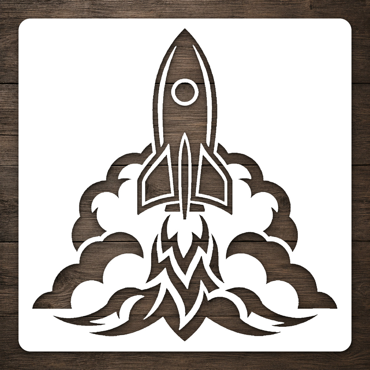 Space Rocket Launching Through Clouds Stencil for Art, Home Decor & DIY Crafts Template