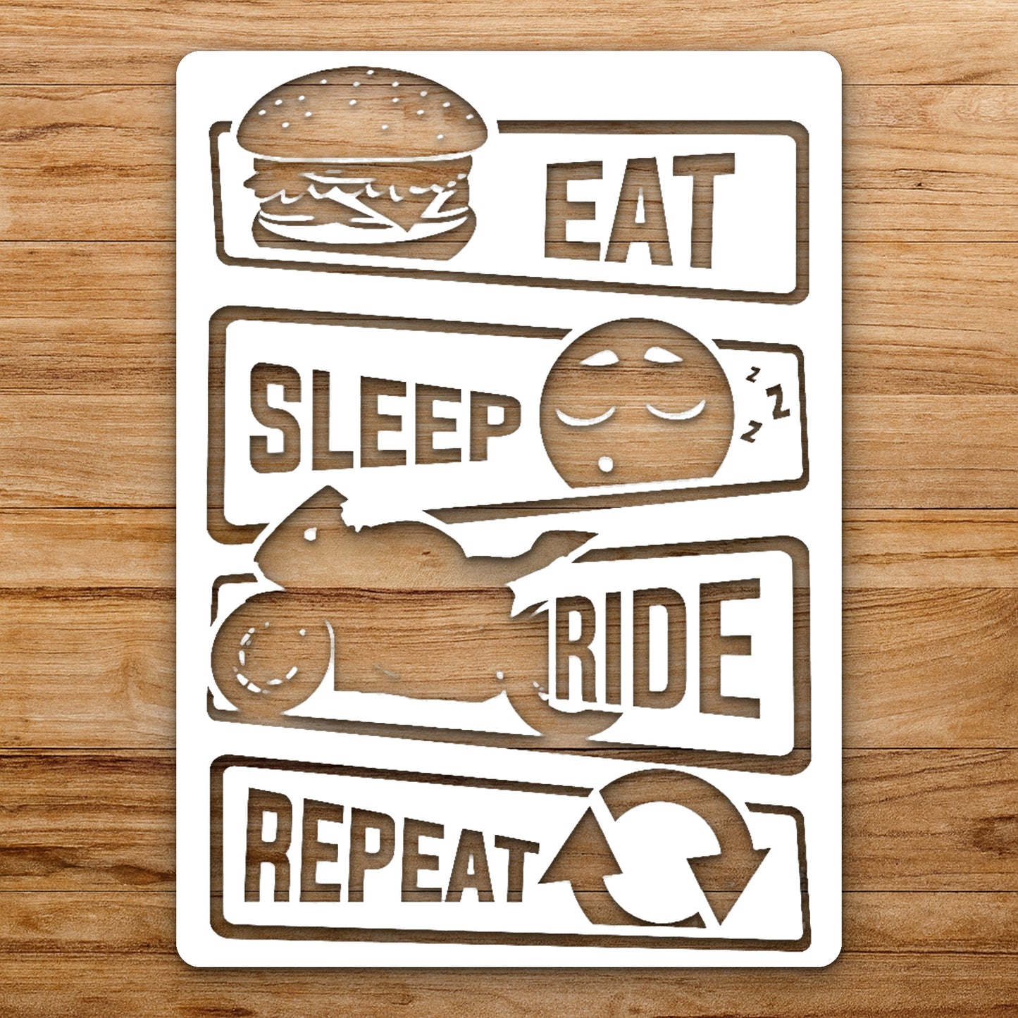 Eat Sleep Ride Repeat Objects Burger reusable Mylar wall painting stencil