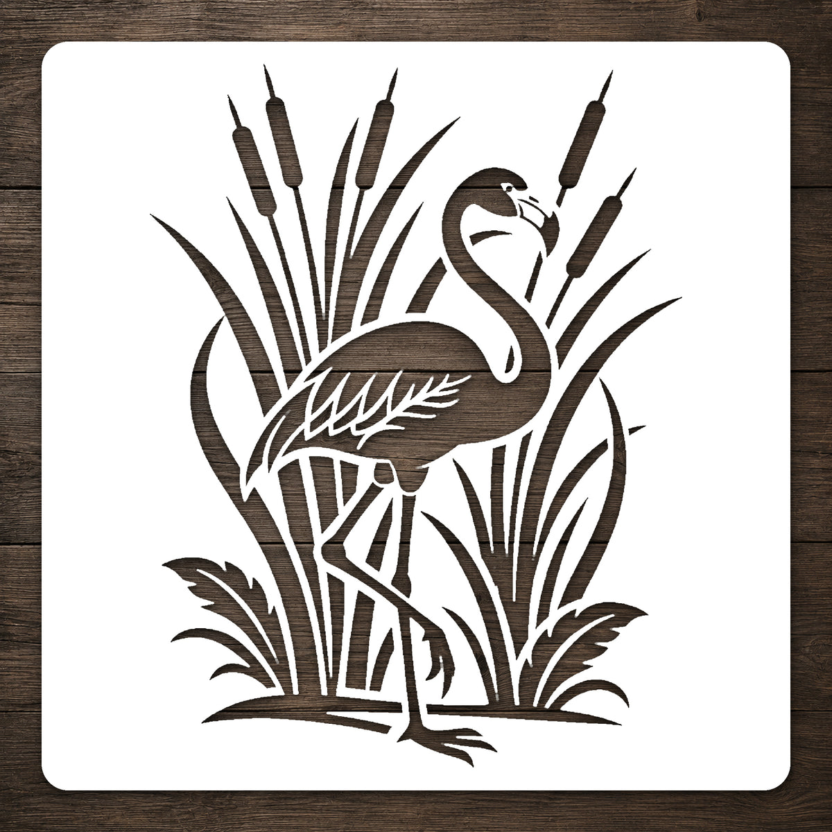 Flamingo Standing Among Tropical Reeds Stencil for Art & Home Decor Template