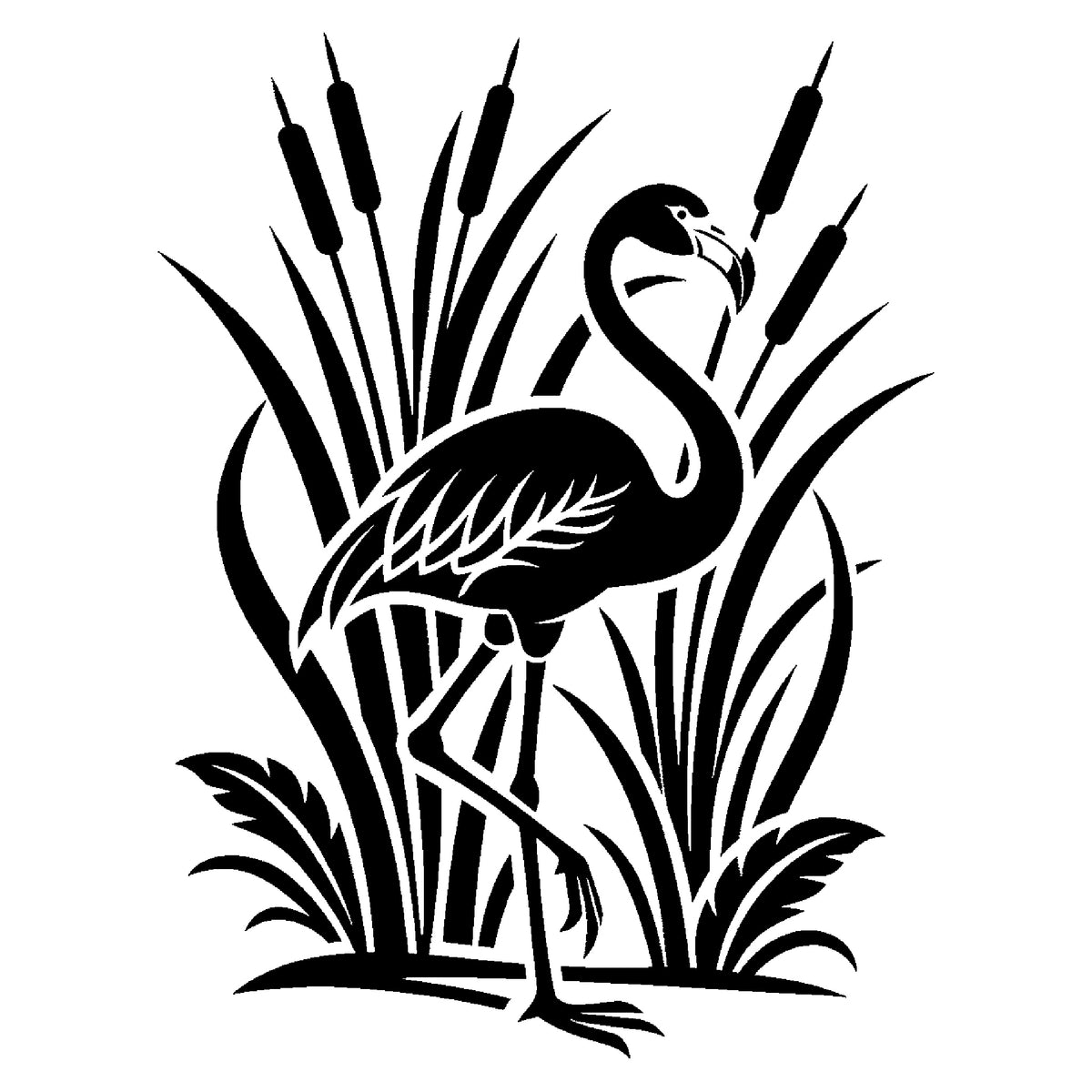 Flamingo Standing Among Tropical Reeds Stencil for Art & Home Decor Template