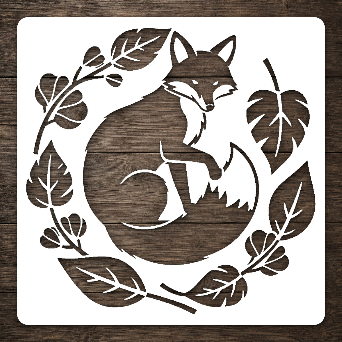 Red Fox Curled Among Autumn Leaves Circular Badge-Style Reusable Plastic Stencil Template