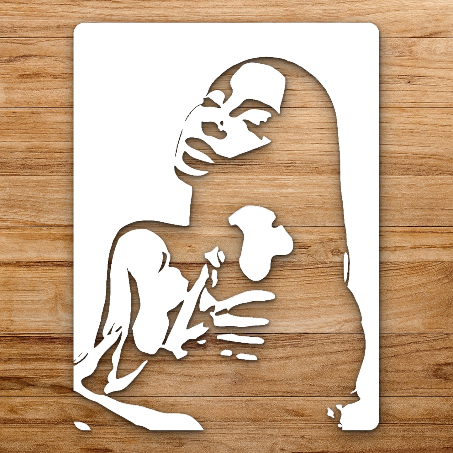 Woman With Long Hair Holding Her reusable Mylar wall painting stencil