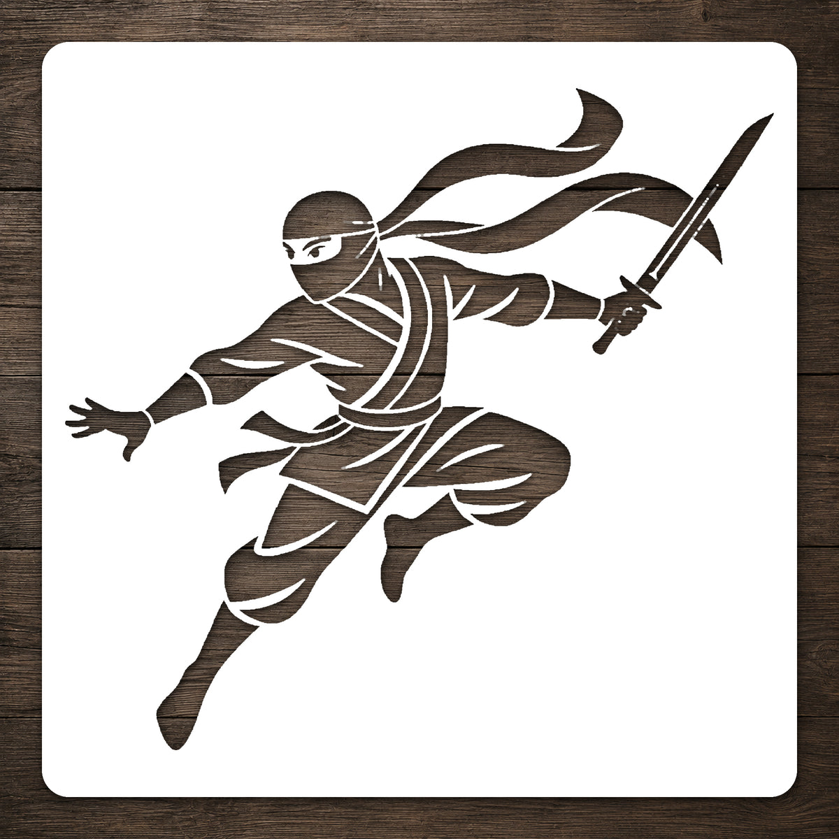 Masked Ninja Leaping Stencil for Art, Home Decor, DIY Crafts, Unique Gift Template