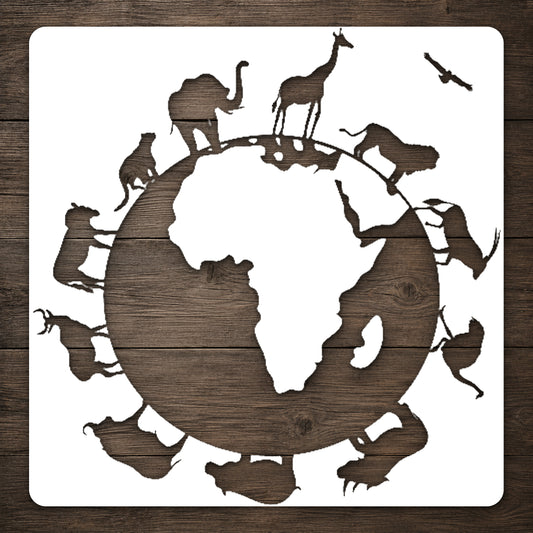 Animals Around The Globe Reusable Mylar Stencil for Art, Home Decor & DIY Crafts Template