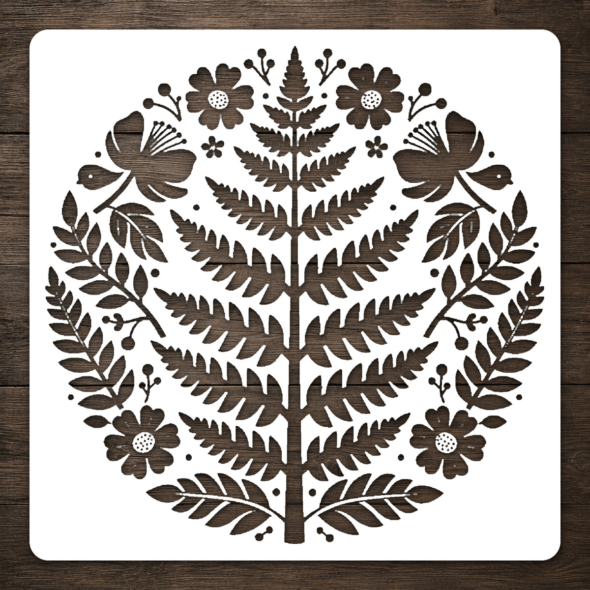 Fern Fronds Circular Composition Reusable Mylar Stencil for Art and DIY Crafts Template