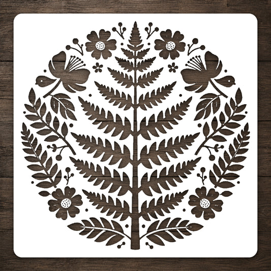 Fern Fronds Circular Composition Reusable Mylar Stencil for Art and DIY Crafts Template