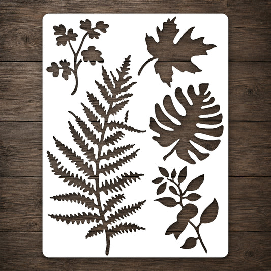 Various Types of Leaves and Ferns Reusable Mylar Stencil for Art and DIY Crafts Template