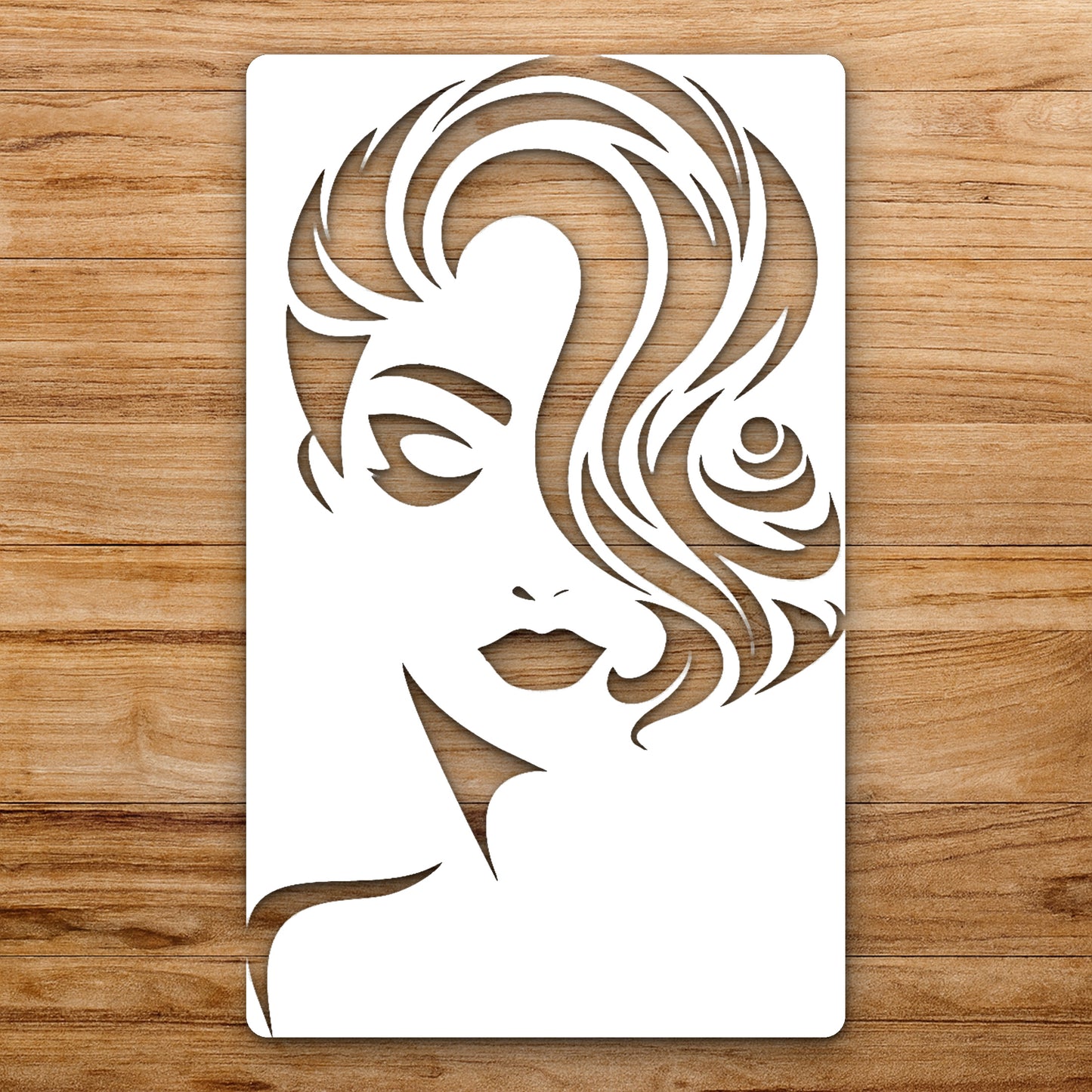 Face With Wavy Hair And Closed reusable Mylar wall painting stencil