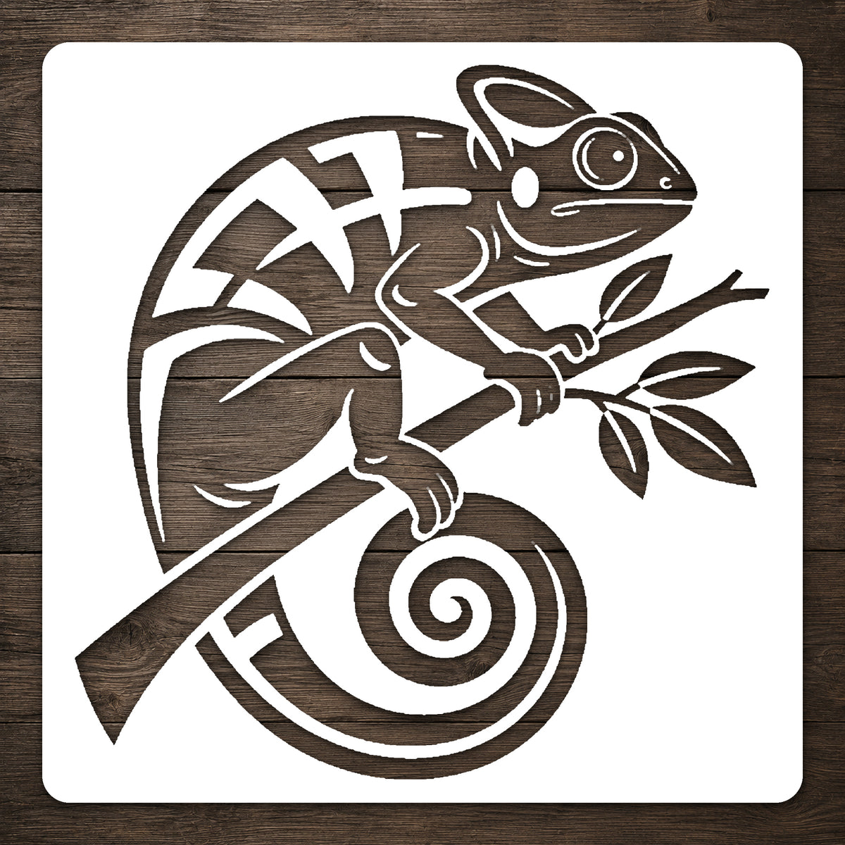 Chameleon Curled Around Tropical Branch Stencil for Art and DIY Crafts Template