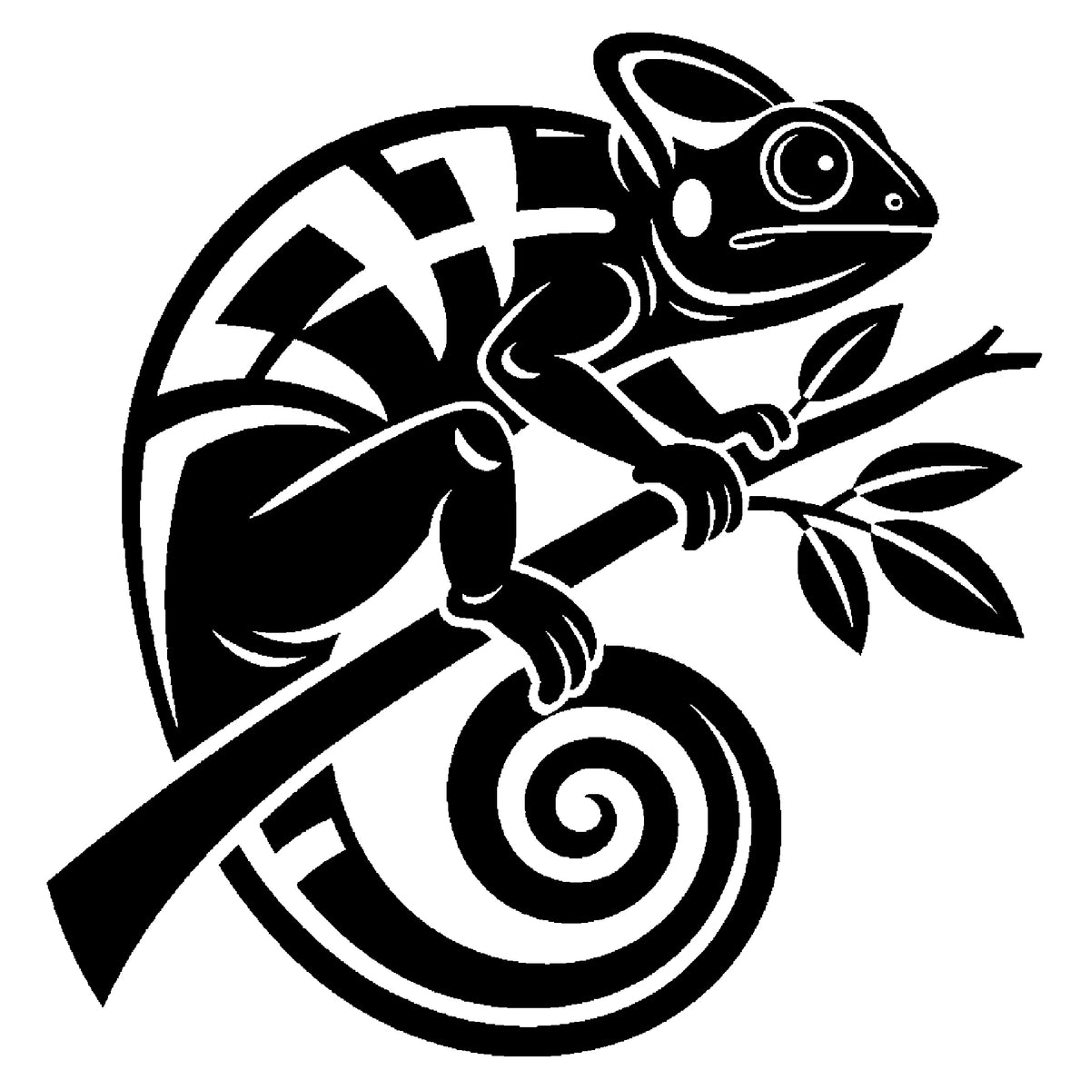 Chameleon Curled Around Tropical Branch Stencil for Art and DIY Crafts Template